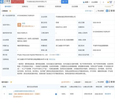海優(yōu)新材戰(zhàn)略布局再深化 投資5000萬元成立新型膜材料應(yīng)用子公司，發(fā)力銷售新增長極